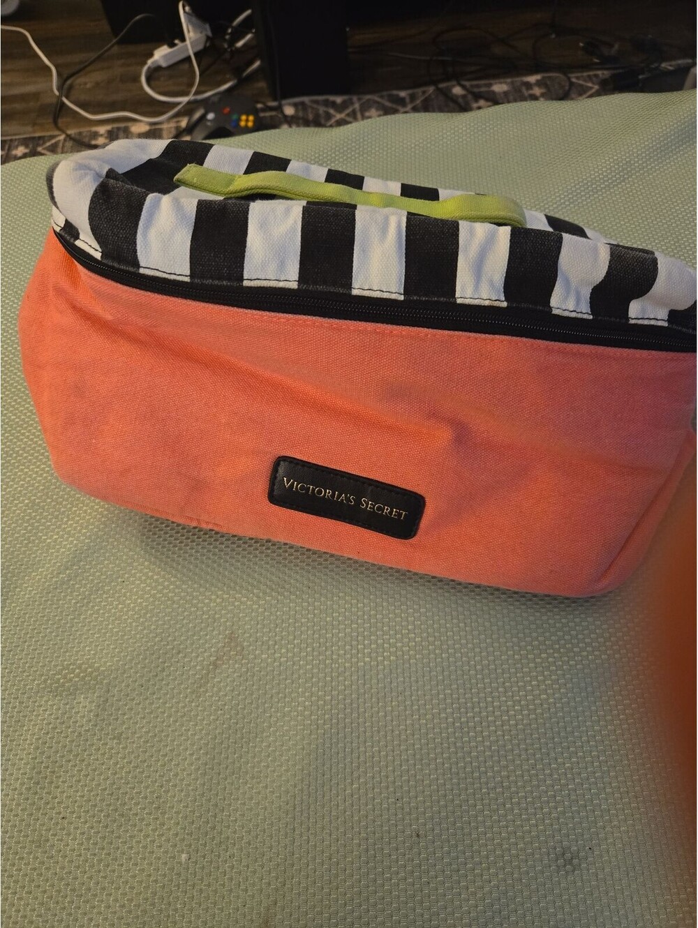 Victoria's Secret Canvas Toiletry Bag Pink & Black Stripes